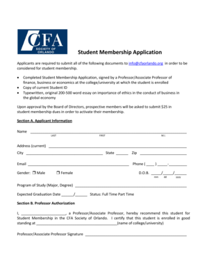 CFA Society of Orlando Student Membership Application - cfasociety