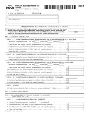 Maryland Business Income Tax Credits Form 500CR