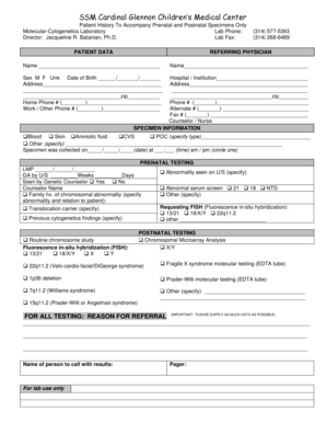 Patient History Form for Prenatal and Postnatal Specimens