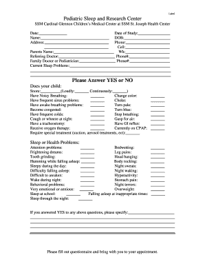 Pediatric Sleep Study Form