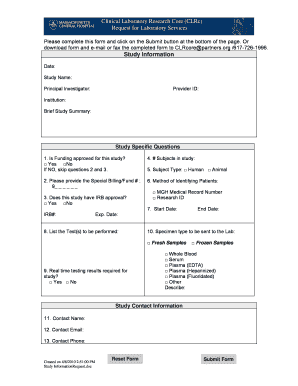 Clinical Laboratory Research Core Request for Laboratory Services
