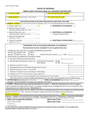 Georgia Employee Withholding Allowance Certificate