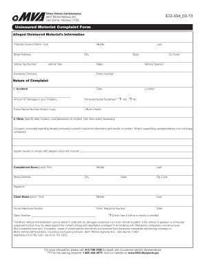 Maryland Uninsured Motorist Complaint Form