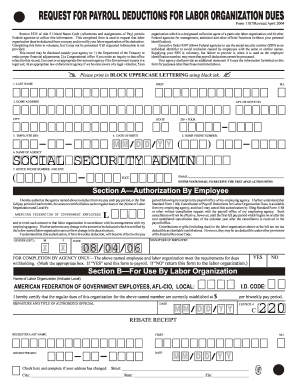 US Federal Payroll Deduction Form for Labor Organization Dues