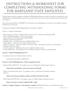 Maryland Employee Withholding Allowance Certificate