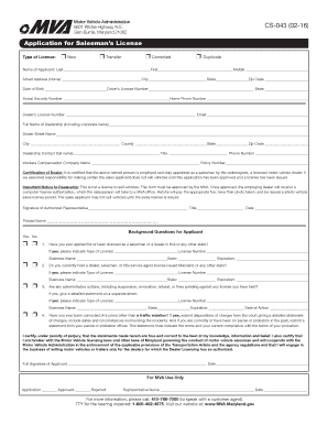 Maryland Salesman Agent License Application
