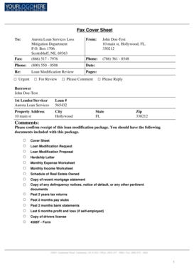 Fax Cover Sheet for Loan Modification