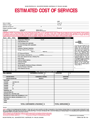Milbin Printing Shipping Estimate Form