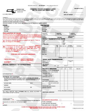 Massachusetts Movers Bill of Lading