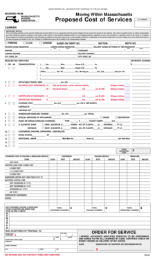 Massachusetts Movers Association Non-Binding Estimate