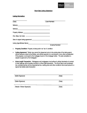 Short Sale Listing Addendum