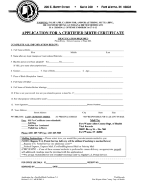 Indiana Birth Certificate Application