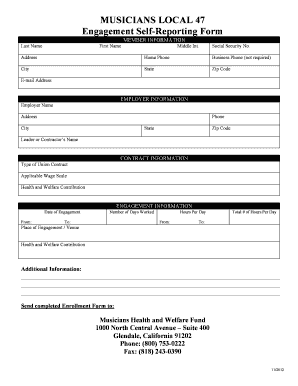 Musicians Local 47 Engagement Self-Reporting Form