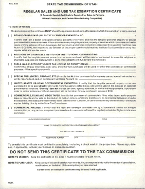 Utah Sales and Use Tax Exemption Certificate