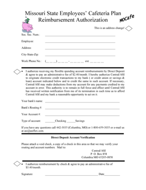 Missouri State Employees Cafeteria Plan Reimbursement Authorization