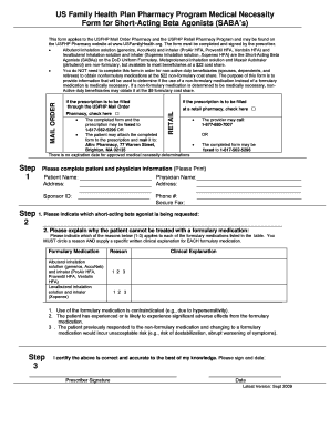 US Family Health Plan Pharmacy Program Medical Necessity Form for SABA's