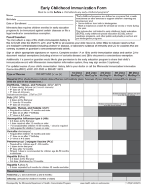 Minnesota Early Childhood Immunization Form