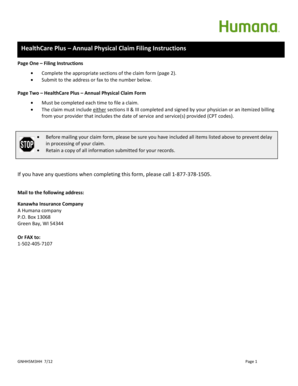 HealthCare Plus Annual Physical Claim Form