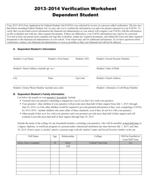 2013–2014 Verification Worksheet