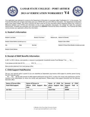 Lamar State College Verification Worksheet V4