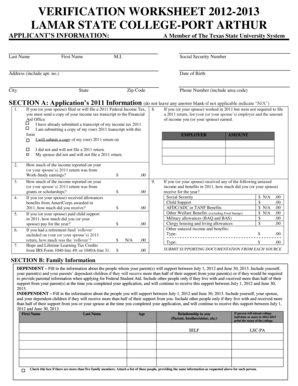 Verification Worksheet 2012-2013