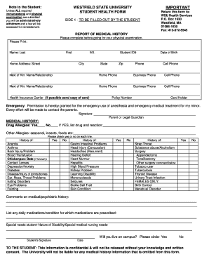 Westfield State University Student Health Form