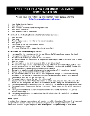Ohio Unemployment Compensation Claim Form