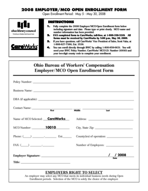Ohio Employer/MCO Open Enrollment Form