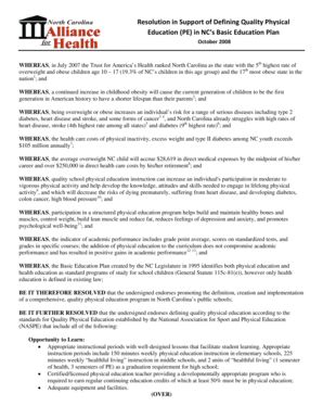 Resolution for Quality Physical Education in NC