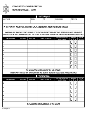 Cook County Inmate Visitor Request Form