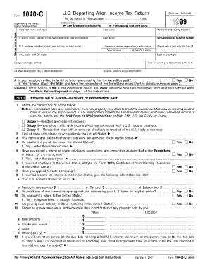 US Departing Alien Income Tax Return Form 1040-C