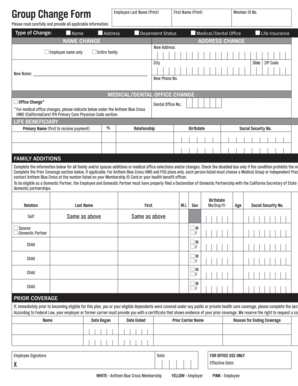 Anthem Blue Cross Employee Group Change Form
