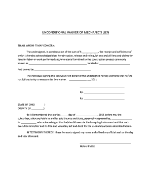 Unconditional Waiver of Mechanic's Lien