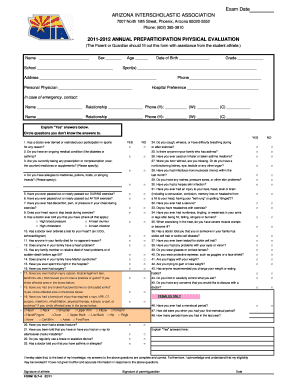 Arizona Annual Preparticipation Physical Evaluation