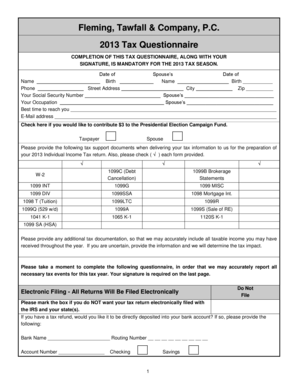 2013 Tax Questionnaire