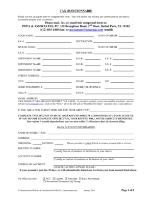 Tax Questionnaire Form