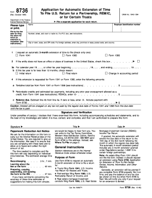 IRS Form 8736 Application for Automatic Extension of Time
