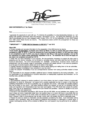 2009 Partnership/LLC Tax Return Agreement