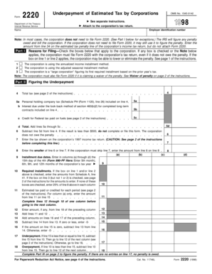 IRS Form 2220 Underpayment of Estimated Tax by Corporations