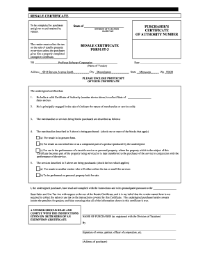 Minnesota Resale Certificate