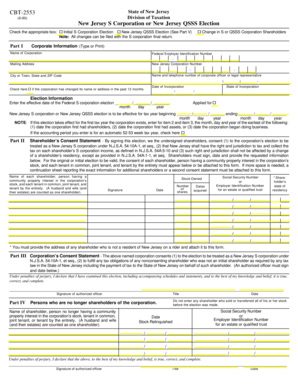 New Jersey S Corporation or QSSS Election Form