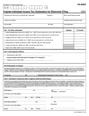 Virginia Individual Income Tax Declaration for Electronic Filing 2002