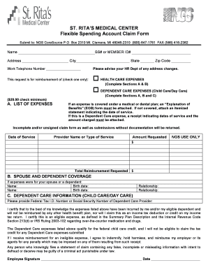 St. Rita’s Medical Center Flexible Spending Account Claim Form