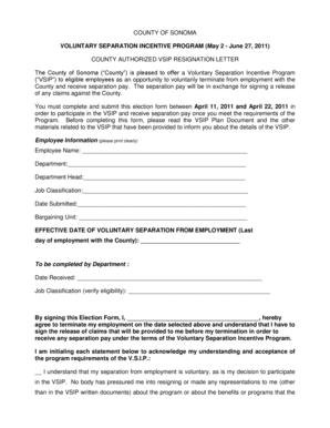 Letter of separation template - VSIP Resignation Letter - Human Resources - County of Sonoma - hr sonoma-county