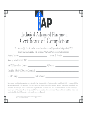 High School/ROP Articulation Certificate
