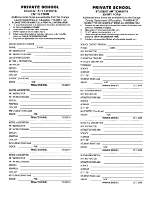 Private School Student Art Exhibit Entry Form