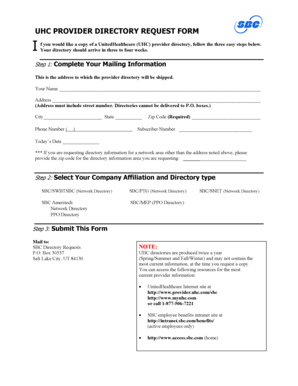 UHC Provider Directory Request Form
