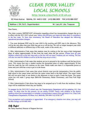 Clear Fork Valley School Bus Transportation Request Form