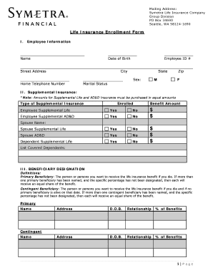 Symetra Life Insurance Enrollment Form