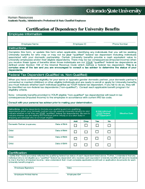 Certification of Dependency for University Benefits
